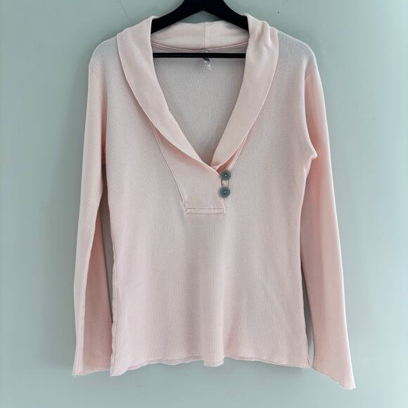 Y2K Old Navy Pink Waffle Knit Thermal Sweater Womens Size Large - Picture 1 of 6